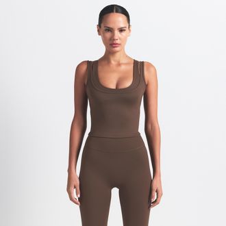 Nike Womens SKIMS Matte Double-Strap Scoop Tank Top in Brown | TPTNK10540W-DSP