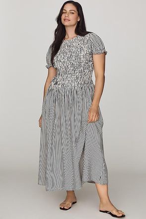 Maeve Margie Smocked Stripe Midi Dress