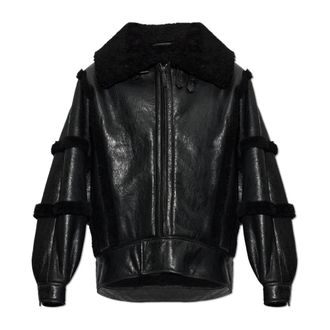 Balenciaga Chaqueta de Cuero con Cuello Alto y Detalles de Borrego - Jackets - Hombre - Negro - M