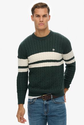 Superdry Strickpullover SUPERDRY Cotton Stripe Cable Jumper, Herren, Gr. XL, eagle gr&uuml;n, bone wei&szlig;, Strick, Obermaterial: 100% Baumwolle, colorblocking, regula