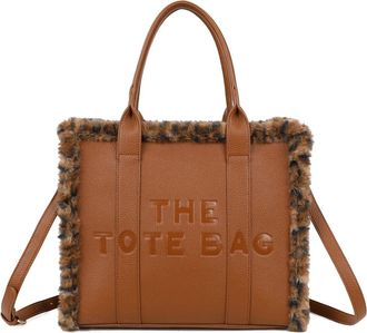 Generic Ladies Wooled Tote Bag Womens Winter Grab Handles Shoulder Handbag JM1673 (Brown)