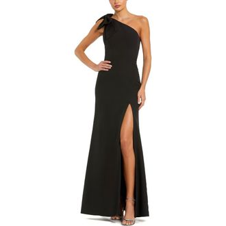 Mac Duggal Womens Crepe One Shoulder Fitted Gown With Bow in Black at Nordstrom, Size 12