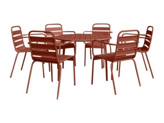 VENTE-UNIQUE.COM Conjunto de mesa y sillas para jard&iacute;n acero terracota