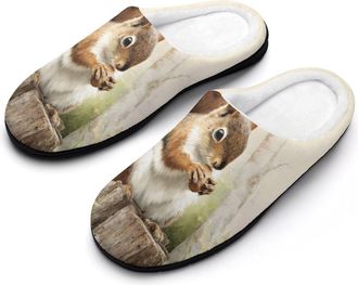 Generic Vintage Squirrel Tree Stump Nut Slippers Men Winter Warm Cotton Anti-Slip Indoor Slip-Ons House Shoes
