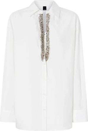 Pinko Handgeborduurde Poplin Blouse - Dames - Overhemden - Wit - 2XS - Katoen - Overhemden