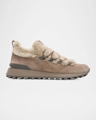 Brunello Cucinelli Suede and Shearling Low-Top Sneakers