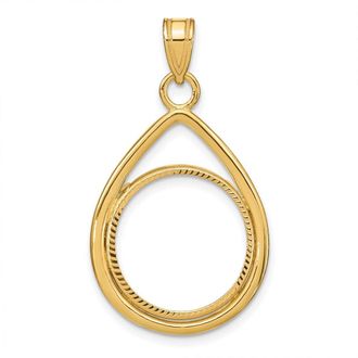 Diamond2Deal 14k Yellow Gold Diamond-cut Lightweight Teardrop 16.5mm Coin Bezel Pendant