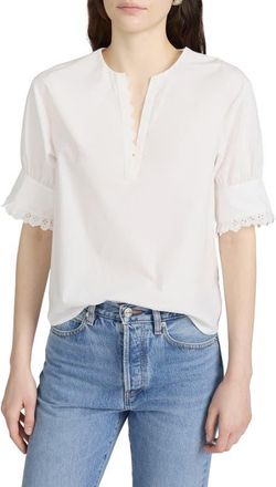 Frame Denim The Keepsake Eyelet Trim Cotton Popover in White at Nordstrom, Size X-Small