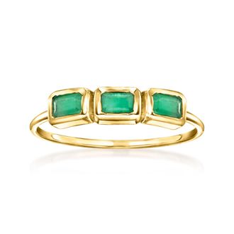 RS Pure by Ross-Simons Emerald 3-Stone Ring in 14kt Yellow Gold