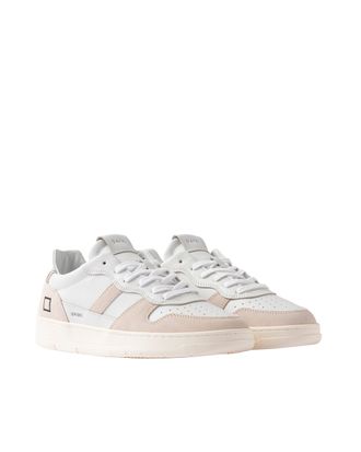 D.A.T.E. Leather and Suede Low-Top Sneaker - White