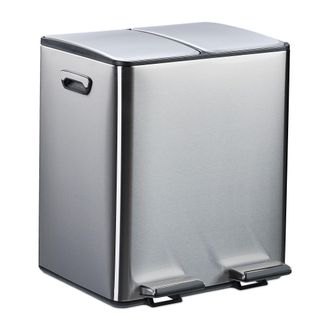 Relaxdays Relaxdays - Cubo Basura Doble, 2 Compartimentos 15 Litros C/u, Botes Interiores Extra&iacute;bles, Pedal, Cocina, Plateado/negro