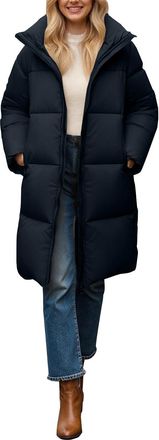 Generic Winter Jackets for Women UK,Long Length Down Puffer Jacket,Full Zip Solid Color Loose Fit Casual Womens Coats with Hood,Thickened Windproof Parka,Plus