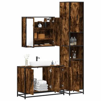 Berkfield Home 3 Piece Bathroom Furniture Set Smoked Oak Engineered Wood in Brown