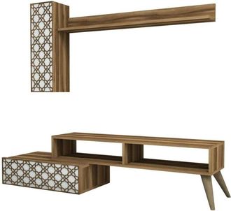 Dmora Parete attrezzata Ardara, Composizione soggiorno, Mobile salotto multiuso, Armadio porta tv, 150x37h38 cm, Noce e Bianco - Dmora