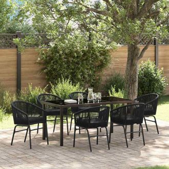 vidaXL Conjunto De Comedor De Jard&iacute;n 7 Pcs Negro Polirat&aacute;n Vidaxl