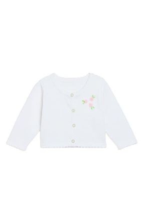Pippa & Julie Rosebud Embroidered Cotton Cardigan in White at Nordstrom, Size 3-6M