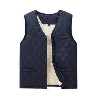 Generic MenS Gilet Fleece Warmth Thickened Waistcoat Collarless Full Zipper Solid Color Outwear With Front Pockets Sleeveless Vest Jacket Daily Wear Relaxed-F
