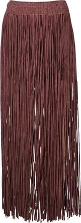 Alysi Lange rok met franjes - Dames - Rokken - Bruin - Maat: XS Viscose