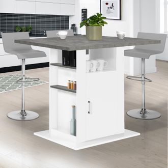 IDMarket Isla Central Ugo De 110 Cm Con Encimera Y Muebles De Almacenaje De Hormig&oacute;n Y Efecto Blanco