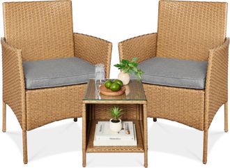 Best Choice Products 3-Piece Outdoor Wicker Conversation Patio Bistro Set, w/ 2 Chairs, Table