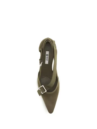 Prada Womens Pumps Cotton Military High Heel Shoes