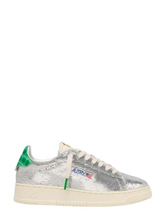 Autry Dallas Low Sparkling Sneakers In Silver And Green Sequins
