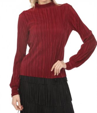 Joseph Ribkoff Micro Pleated Mock Neck Top In Burgundy