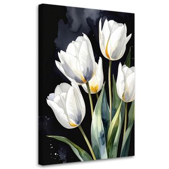 Feeby Cuadro Sobre Lienzo Tulipanes Blancos Sobre Fondo Negro 70x100