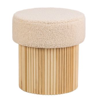 Nordlys Brown Wooden Base Living Room Pouf in White
