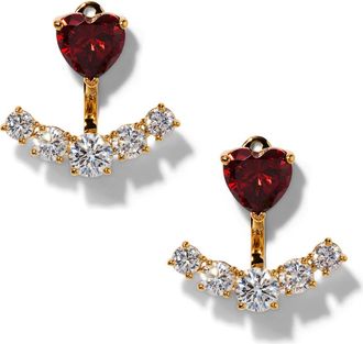 Nadri Le Bisou Cubic Zirconia Heart Ear Jacket Earrings in Gold/red at Nordstrom