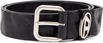 Diesel 3.9cm logo-plaque wrinkled leather belt - Belts - Unisex - Black
