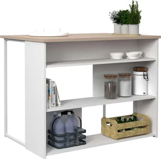 Les Tendances Mesa Alta Isla Cocina Buh Mueble Auxiliar Color Blanco Y Roble Jackson F&aacute;cil De Combinar 116x90x80 Cm