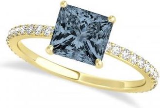 Allurez Princess Gray Spinel & Diamond Hidden Halo Engagement Ring 18k Yellow Gold (0.89ct)