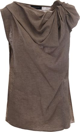 Fabiana Filippi Sleeveless Linen Top with Draped Knot Detail and Subtle Zip Accent