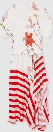 Reiss Womens Cream & Red Floral Stripe Maxi Dress, Size: 8