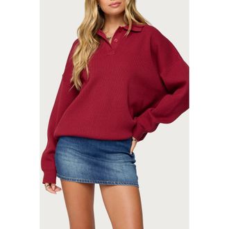 Edikted Lorie Oversize Polo Sweater in Red at Nordstrom, Size X-Large