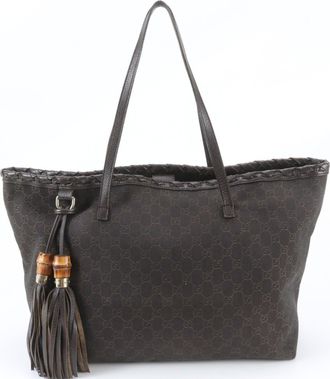 Gucci Brown Leather Canvas Shoulder Bag Tote Bag (Pre-Owned)