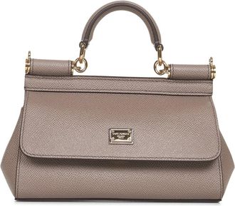 Dolce & Gabbana Leren Schoudertas met Leo Print - Dames - Handtassen - Grijs - ONE Size - Katoen - Tassen