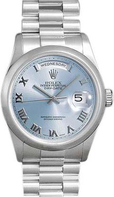 Rolex Day Date Blue Roman Dial President Bracelet Mens Watch 118206BLR