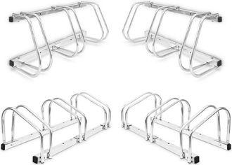 Relaxdays 4 Soportes Bicicletas Suelo O Pared, Portabicicletas Para 3 Bicis C/u, Acero Cromado, Exterior, 26x73x32 Cm, Plateado