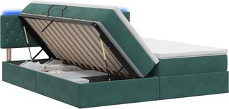 vidaXL Cama De Almacenamiento Led Con Colch&oacute;n Verde Oscuro Vidaxl