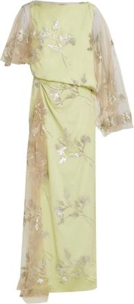 Erdem short-sleeved draped dress - women - Nylon/Acetate/Viscose/Silk/Polyethylene Terephthalate (PET)/Sequin - 10 - Green