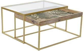 DKD Home Decor Nest Tables - Natural - Gold - Wood - Glass - Metal - 90 cm