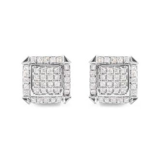 House of Brilliance 10K White Gold 1 1/10 Cttw Princess Diamond Composite and Halo Stud Earrings at Nordstrom