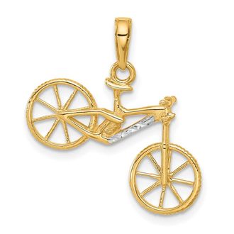 Diamond2Deal 14k Yellow Gold White Rhodium Diamond-Cut 3D Bicycle Pendant