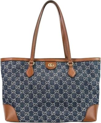 Gucci Pre-owned Tote Bags, female, Blue, Size: ONE SIZE Pre-owned Ophidia GG Denim Medium Tote Bag