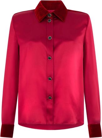Roberto Cavalli Zijden blouse met fluwelen vlak - Rood