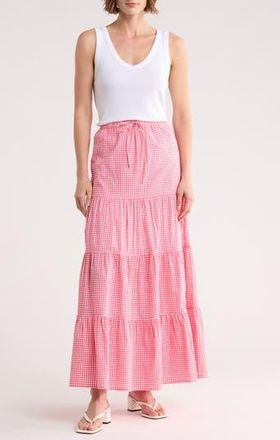 Abound Tiered Cotton Maxi Skirt in Pink- White Gala Gingham at Nordstrom Rack, Size X-Small