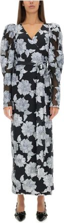 Rotate Rotate Birger Christensen - Bloemenprint Lange Mouwen Wikkeljurk Midi - Dames - Jurken - Veelkleurig - Maat: XS