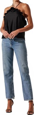 Astr Alix Rosette Halter Top In Washed Black